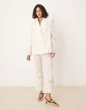 ASOS DESIGN embroidered blazer co-ord in cream