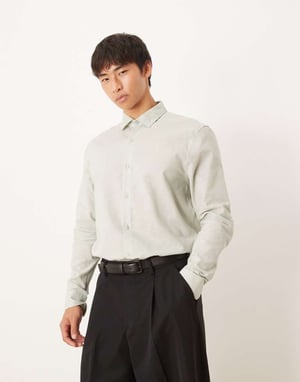 ASOS DESIGN formal linen blend regular shirt in mint green