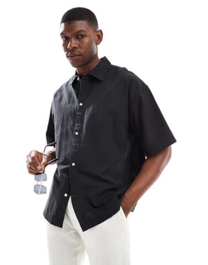 Jack & Jones oversized skjorta i linneblandning i svart