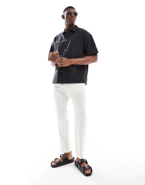 Jack & Jones oversized skjorta i linneblandning i svart