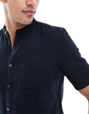 French Connection short sleeve linen henley shirt in navy