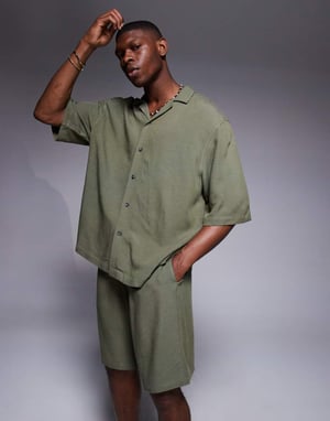 ASOS DESIGN co-ord överdimensionerad revere linneskjorta i grön