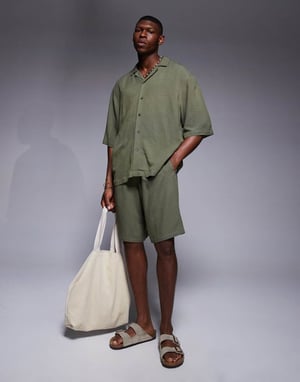 ASOS DESIGN co-ord överdimensionerad revere linneskjorta i grön