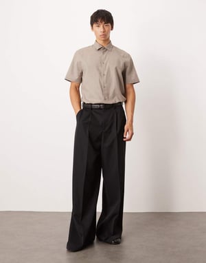 ASOS DESIGN formal linen blend regular shirt in brown