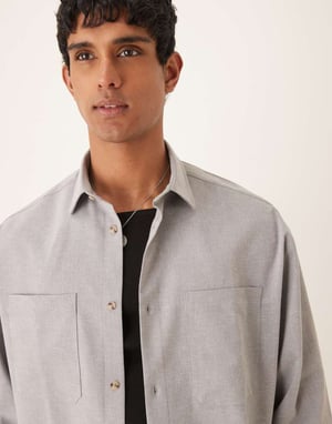 ASOS DESIGN co-ord boxy oversized linen blend cropped shirt in grey