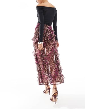 Miss Selfridge volangfållad midi-kjol i leopardmönster