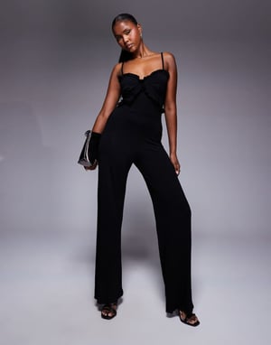 ASOS DESIGN cami strap with ruffles wide leg jumpsuit in black