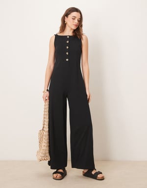 ASOS DESIGN button through jumpsuit in black