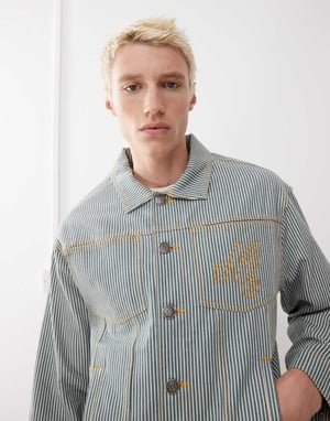 New Era pinstripe denim jacket co-ord in multi
