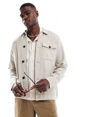 Threadbare linen rich button down jacket in stone