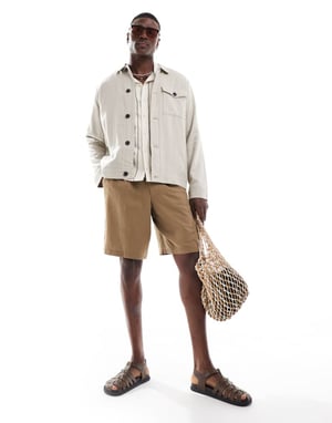 Threadbare linen rich button down jacket in stone