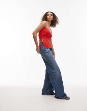 Topshop stickad bandeau-topp i röd