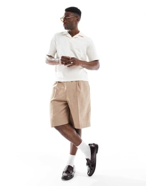 ONLY & SONS delad hals seersucker polo i beige