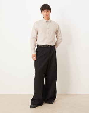 ASOS DESIGN formell linneblandning regular skjorta i sten