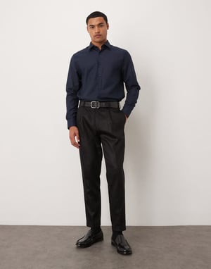 ASOS DESIGN formal linen blend regular shirt in navy