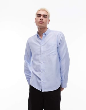Topman långärmad texturerad formell skjorta i ljusblått