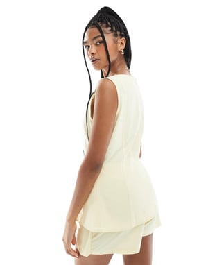 ASOS DESIGN linen blend longline fitted top in buttermilk co ord