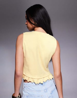 ASOS DESIGN mini rib button through top with mini frill hem in buttermilk