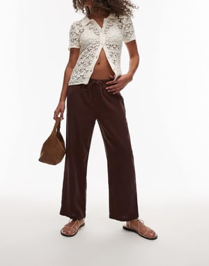 Topshop mid-rise linnebyxa i awkward längd i choklad