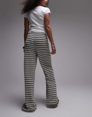 Topshop strukturerade randiga vida byxor i monokromt