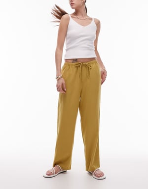Topshop medelhög linnebyxa i awkward längd i limegrön