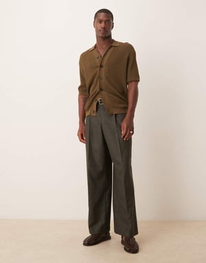 ASOS DESIGN smart loose leg trousers with front pleats in charcoal brushed fabric with