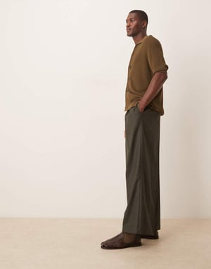 ASOS DESIGN smart loose leg trousers with front pleats in charcoal brushed fabric with
