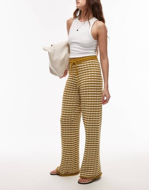 Topshop knitted stripe trouser in mustard