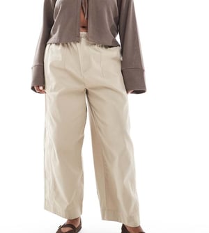 ASOS DESIGN Curve laundered barrel pull on trousers in taupe