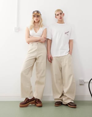 Weekday Astro Unisex linneblandning byxor i beigefärg