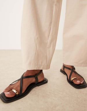 ASOS DESIGN linneblandning byxa med trombonben i beige