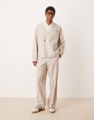 ASOS DESIGN vida kostymbyxor med linne i sten