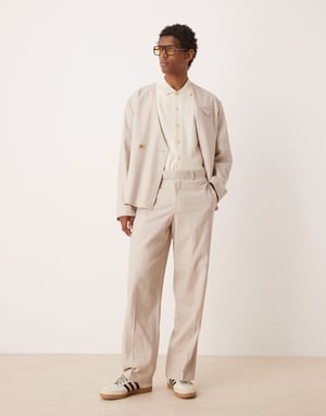 ASOS DESIGN vida kostymbyxor med linne i sten