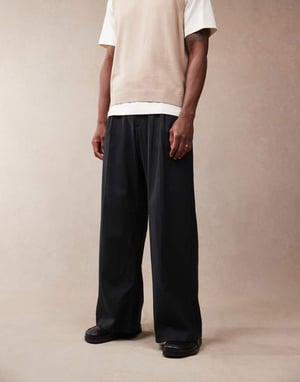 ASOS DESIGN smart lösa linneblandade byxor med frontfåll i svart