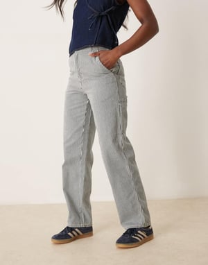 Dickies hickory stripe denim carpenter trousers in navy
