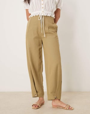 ASOS DESIGN skräddarsydda linbyxor med multifunktionell nederkant i khaki