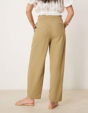 ASOS DESIGN skräddarsydda linbyxor med multifunktionell nederkant i khaki