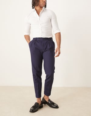 ASOS DESIGN smart tapered chinos i bomull i marinblått