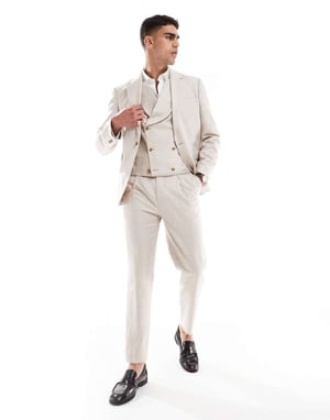 ASOS DESIGN tapered kostymbyxor i linne i stentwill