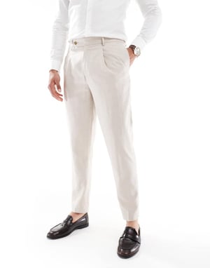 ASOS DESIGN tapered kostymbyxor i linne i stentwill