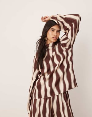 ASOS EDITION high neck oversized top co-ord in chocolate wavey print