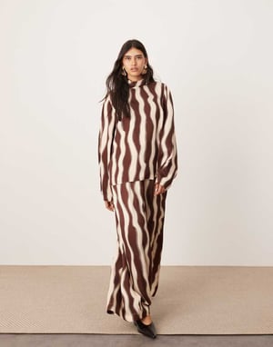 ASOS EDITION high neck oversized top co-ord in chocolate wavey print