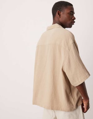 ASOS DESIGN oversized overhead boxy shirt in beige