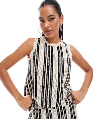 Object open knit sleeveless top co-ord in monochrome stripe