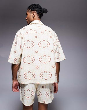 ASOS DESIGN co-ord oversized shirt with geo print in beige