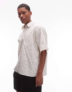 ARKET texturerad bomulls dobby oversized skjorta i off-white