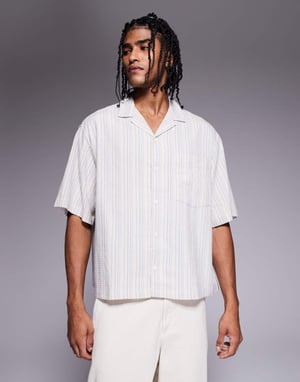 ASOS DESIGN boxy volym oversized seersucker-skjorta i blårandig