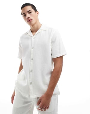 ONLY & SONS relaxed fit waffle shirt co-ord in ecru