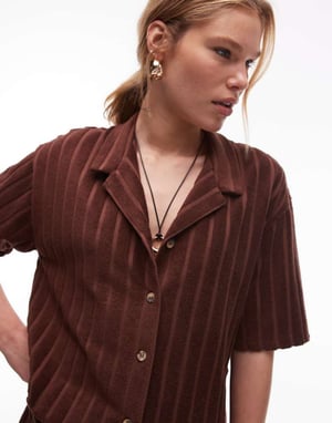 Topshop towelling boxy shirt co-ord in chocolate brown