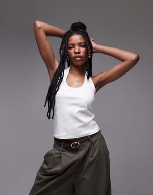 Topshop rib halter top in white